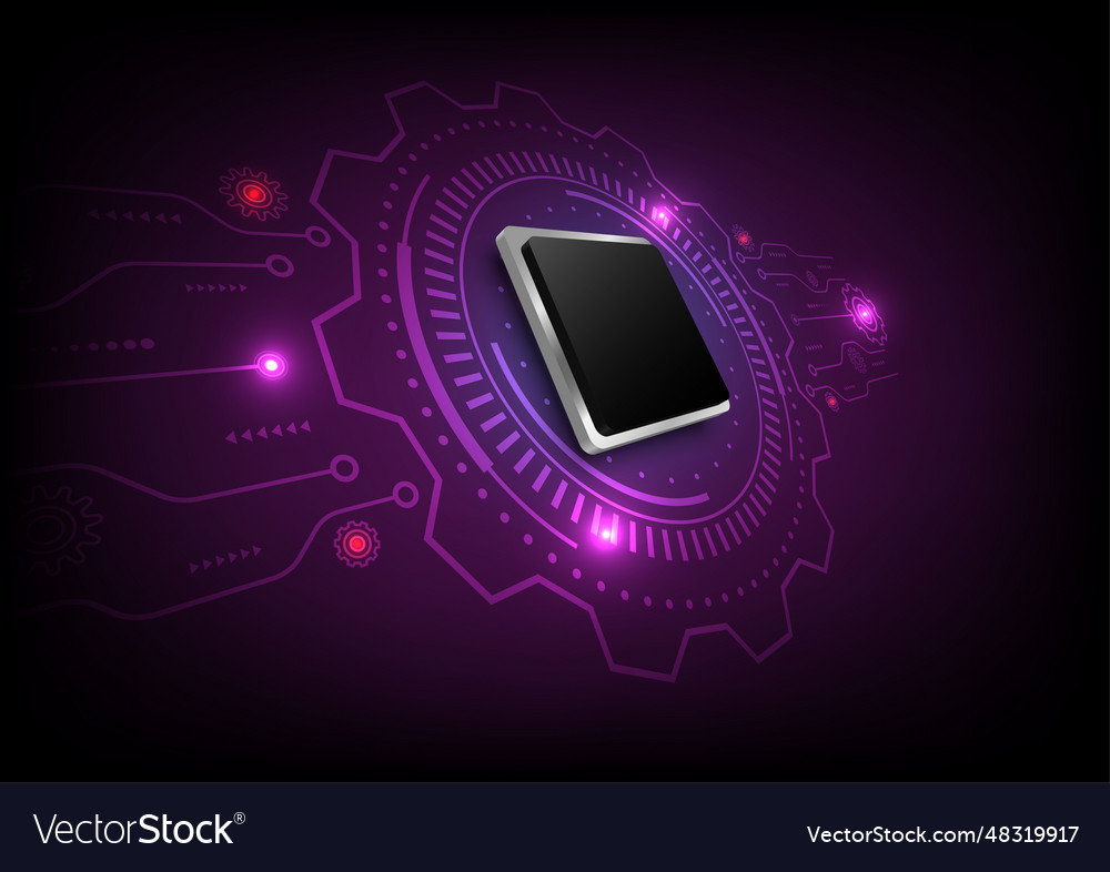 3d microchip on technology background with cog