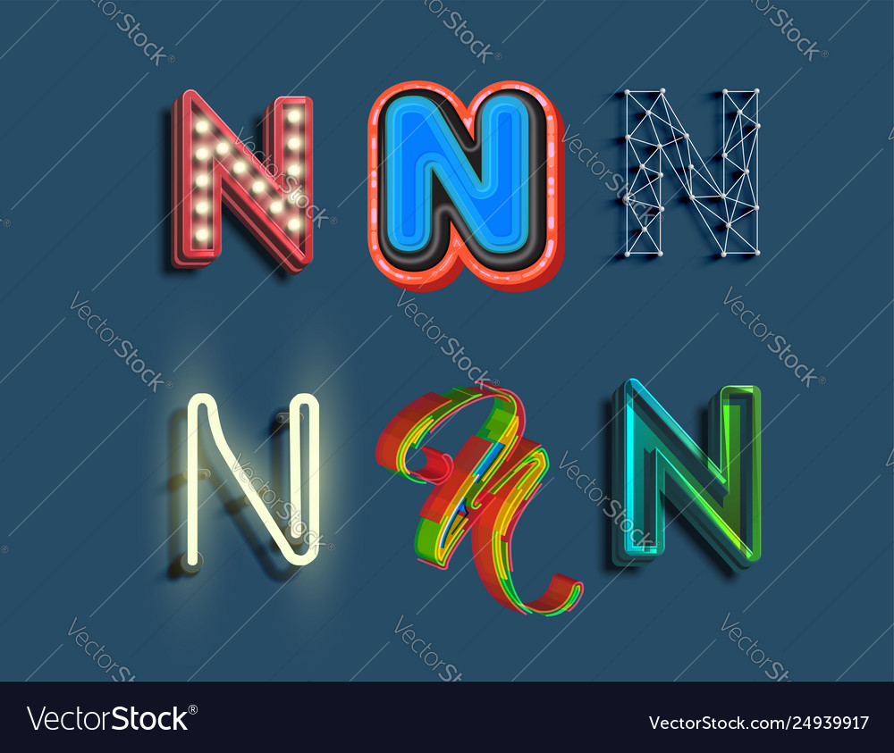 A character set 6 different styled font vector image A character set 6 different styled font