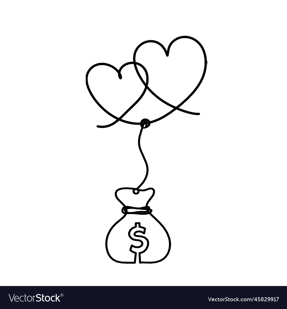 Abstract heart with dollar as continuous line