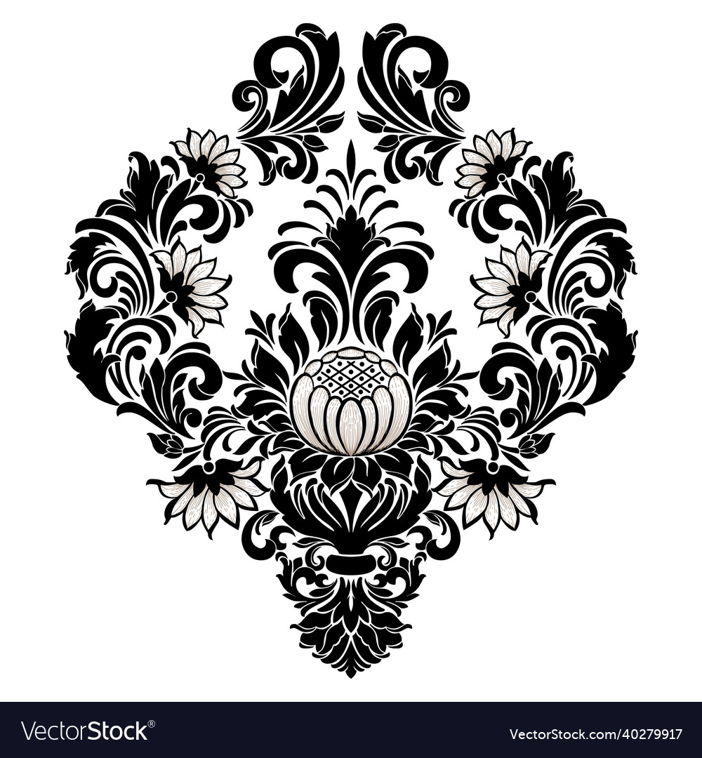 Damask central element isolated vector image Damask central element isolated