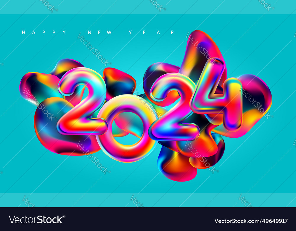 New year 2024 iridescent colorful calendar date Vector Image