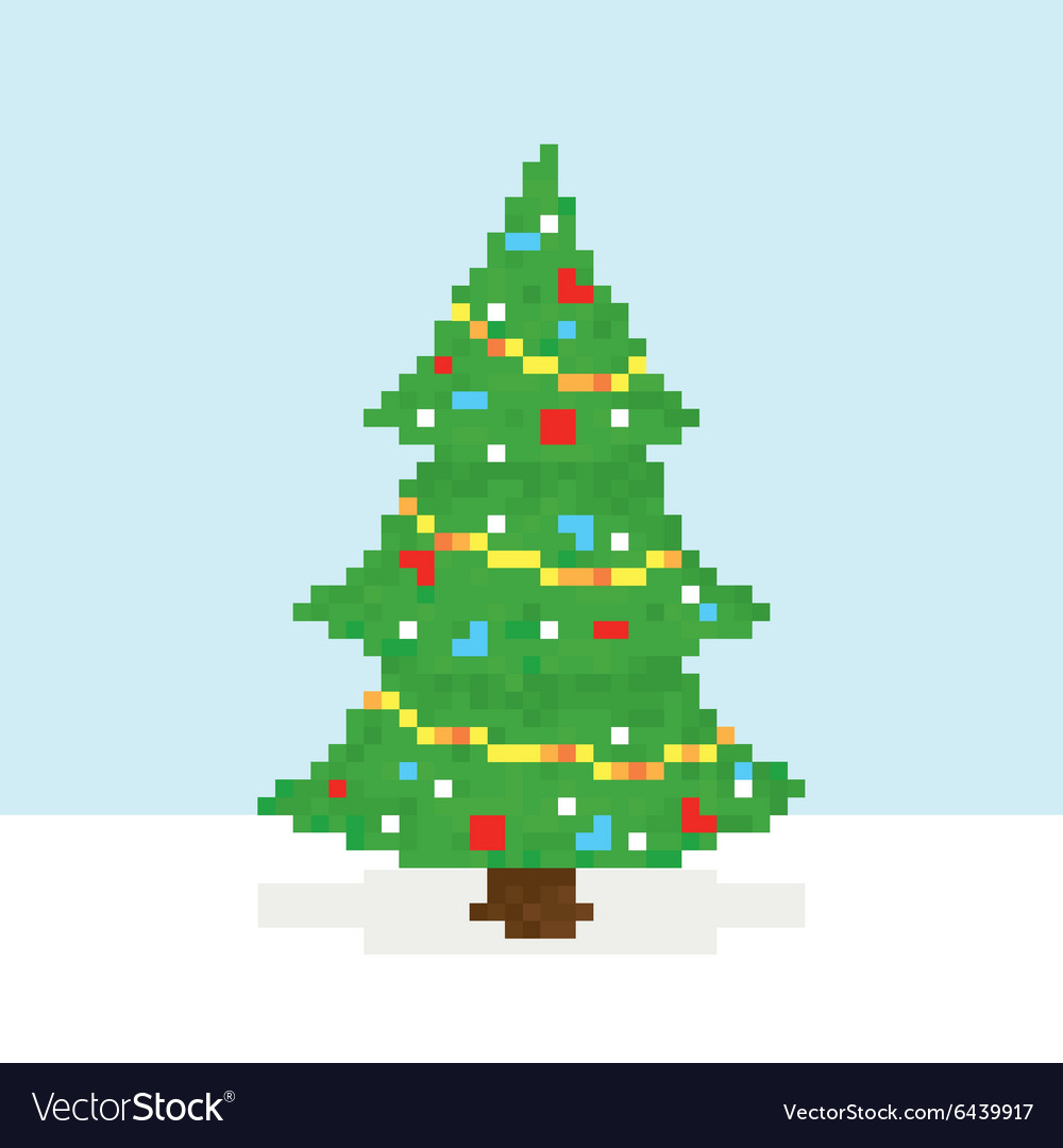 Pixel art christmas tree postcard Royalty Free Vector Image