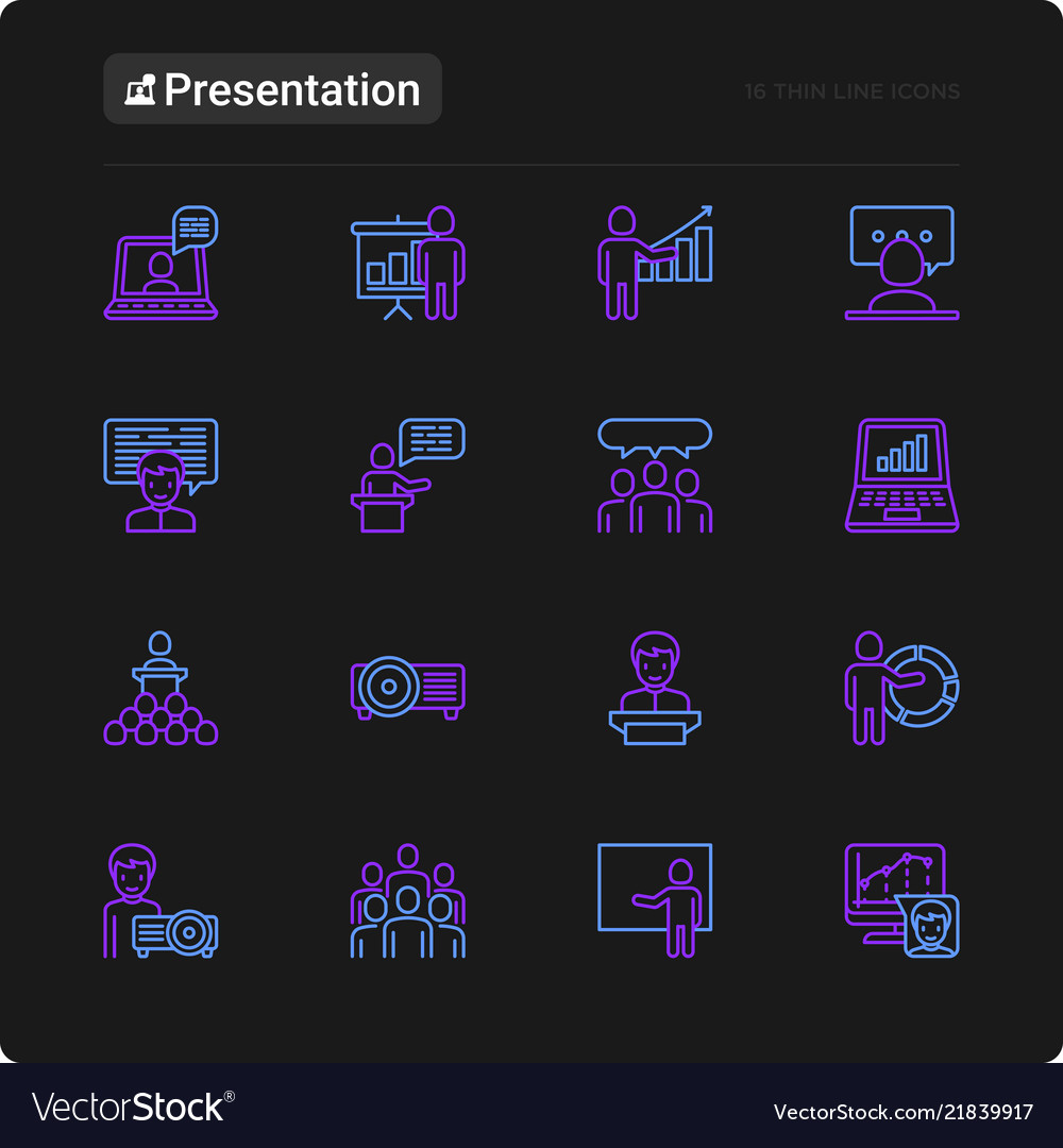 Presentation thin line icons set vector image Presentation thin line icons set