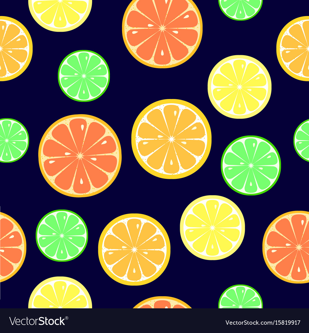 Seamless pattern with slices of orange lemon