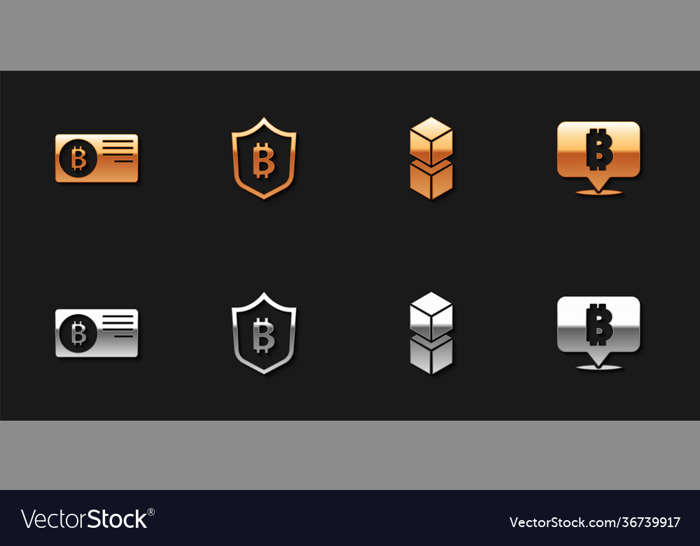 Set credit card with bitcoin shield blockchain vector image Set credit card with bitcoin shield blockchain