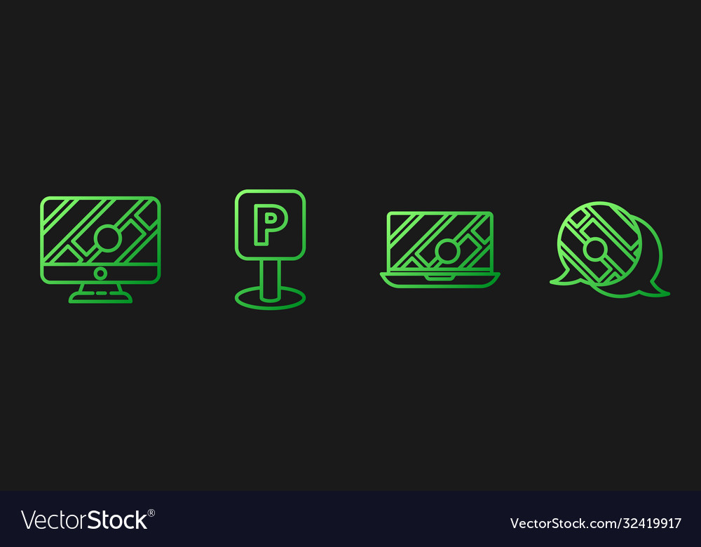 Set line city map navigation monitor vector image Set line city map navigation monitor