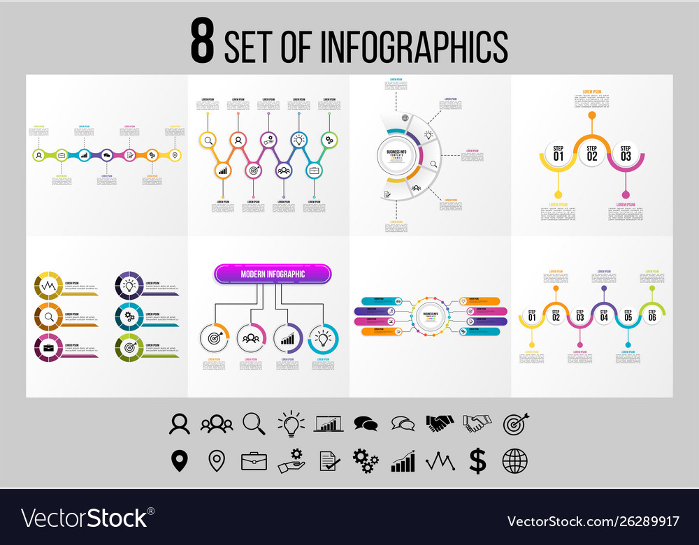 Set of infographics elements design template vector image Set of infographics elements design template