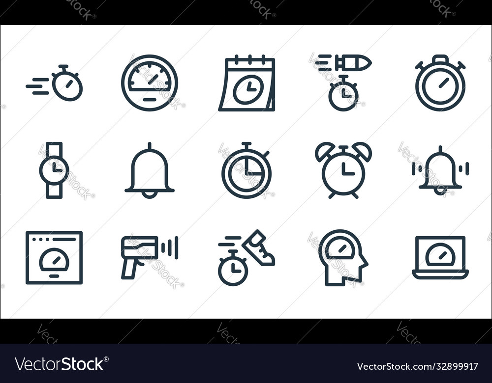 Speedometer and time line icons linear set vector image Speedometer and time line icons linear set