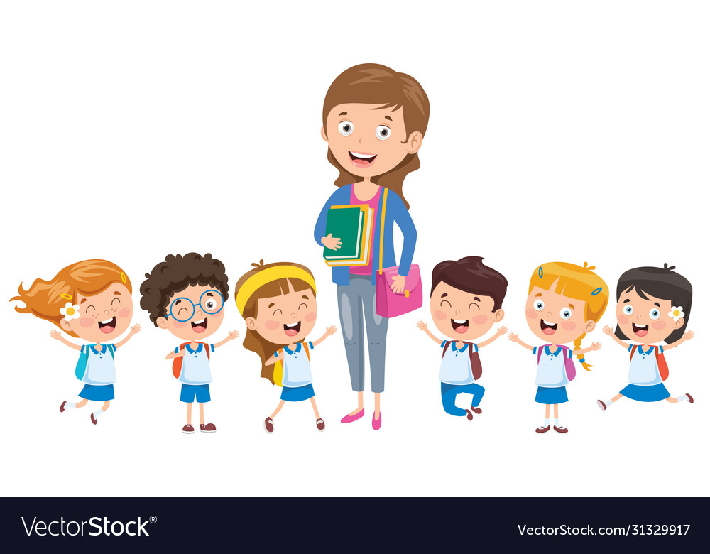 Students with their teacher Royalty Free Vector Image