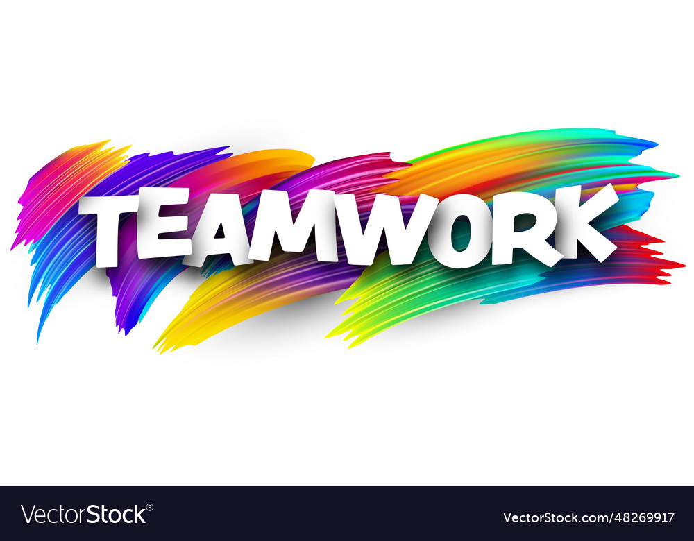 Teamwork paper word sign with colorful spectrum