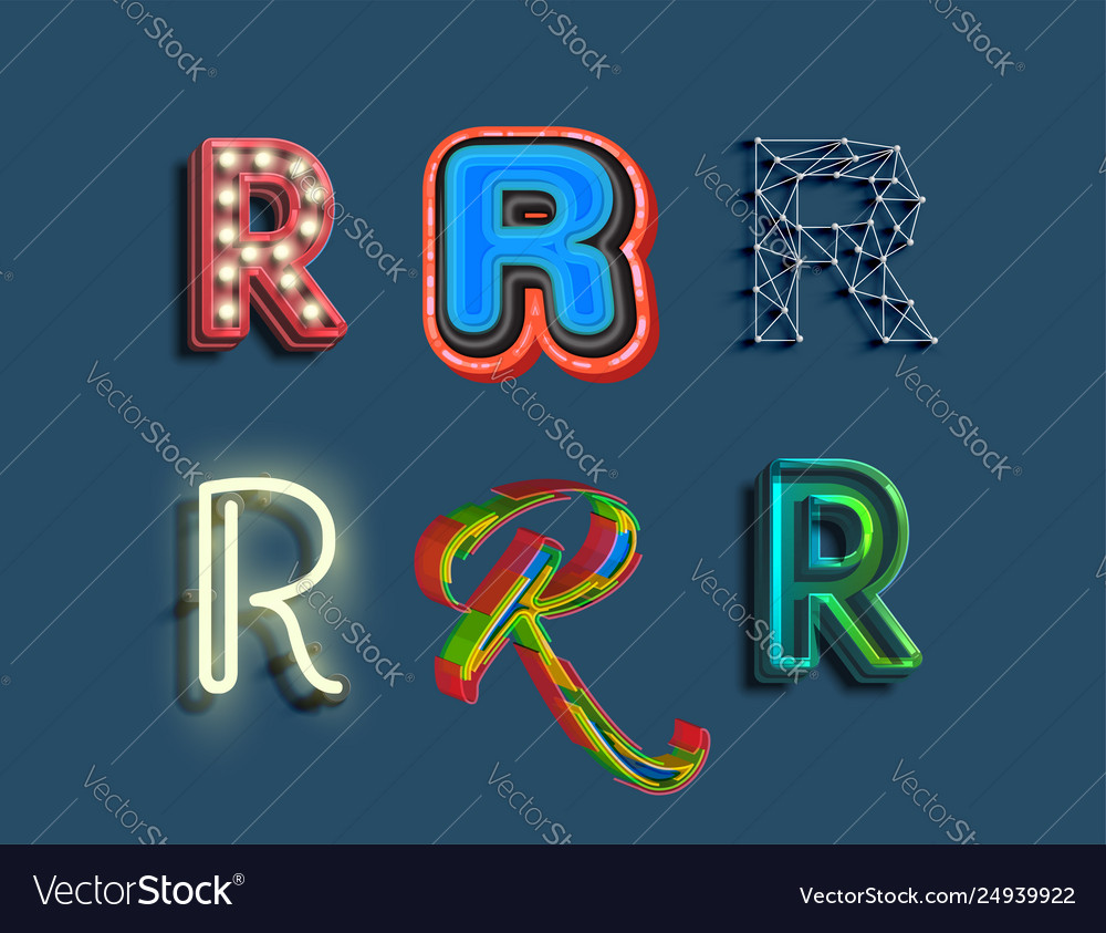 A character set 6 different styled font vector image A character set 6 different styled font