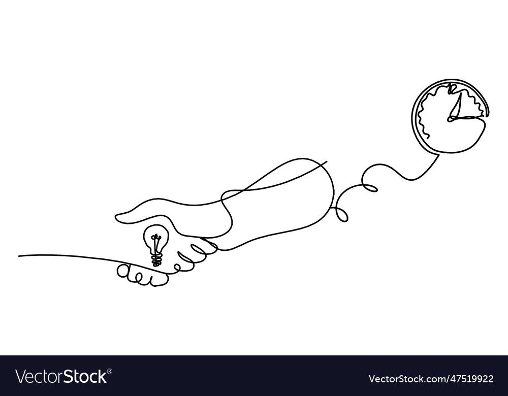 Abstract handshake and clock as line drawing