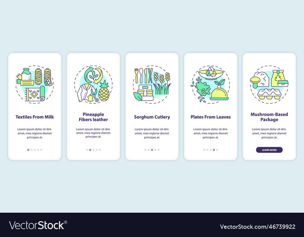 Bio based materials examples onboarding mobile vector image Bio based materials examples onboarding mobile