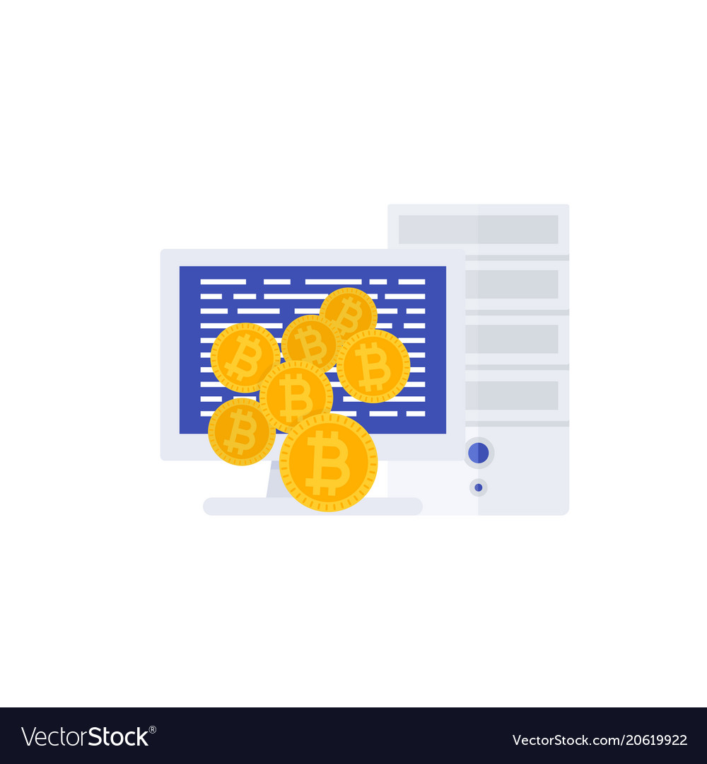 Bitcoin mining with computer vector image Bitcoin mining with computer