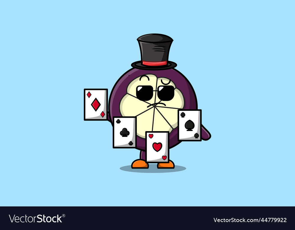 Cute cartoon mangosteen magician play magic cards Vector Image