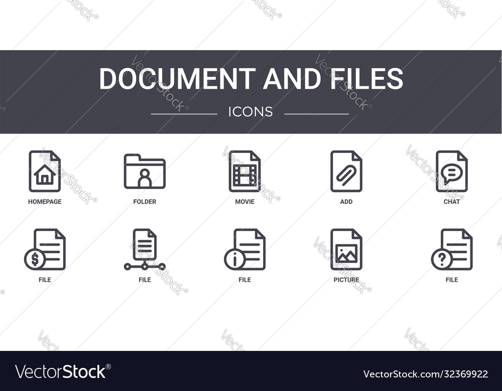 Document and files concept line icons set Vector Image Document and files concept line icons set