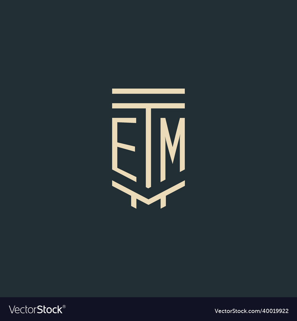 Em initial monogram with simple line art pillar