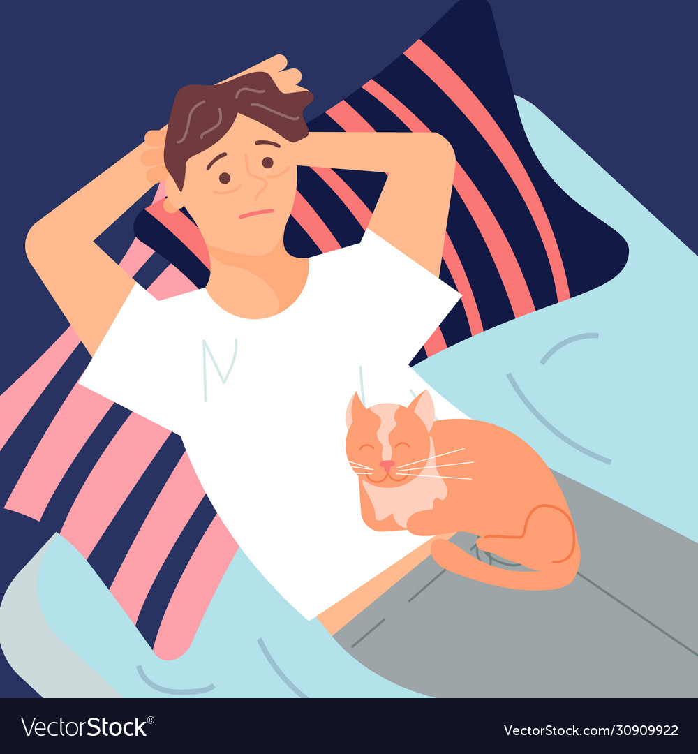 Man insomniac with cat