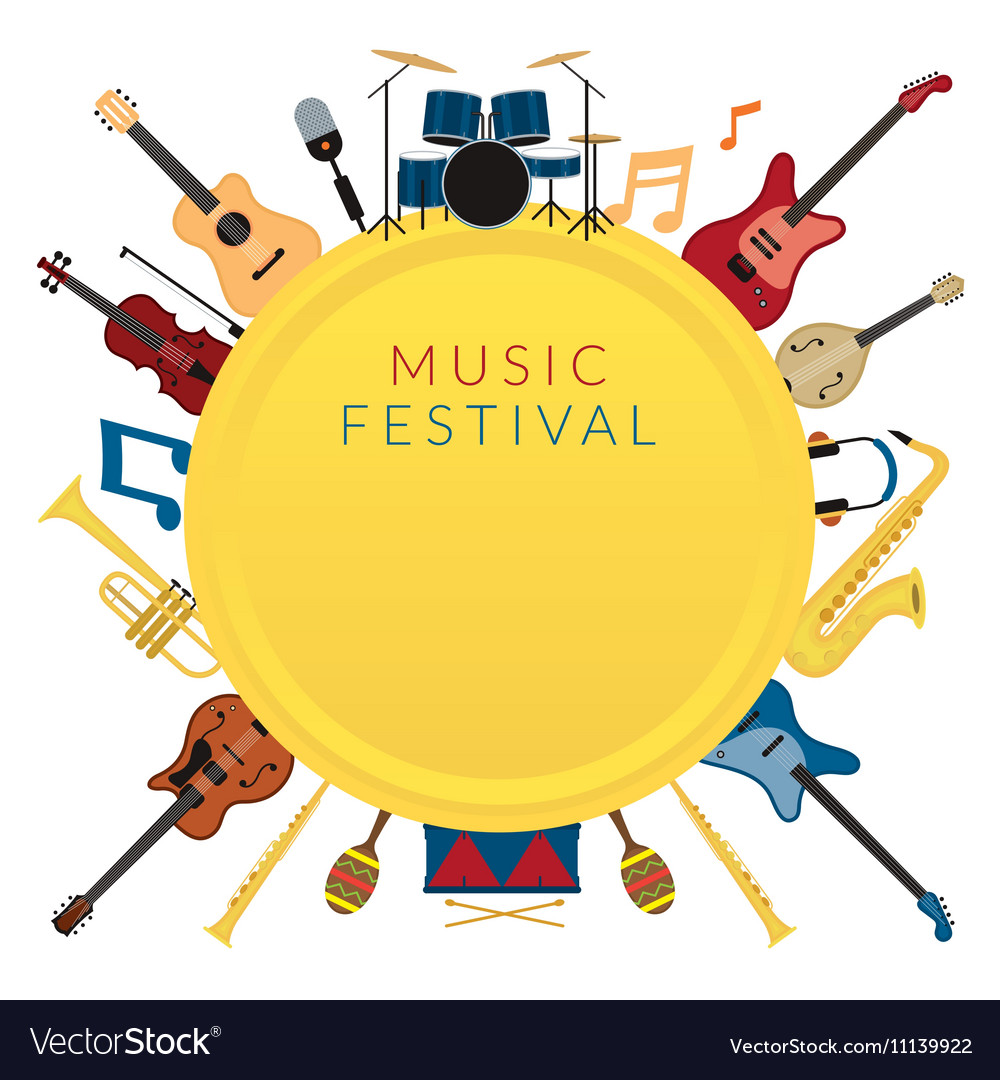 Music Instruments Objects Label Background Vector Image