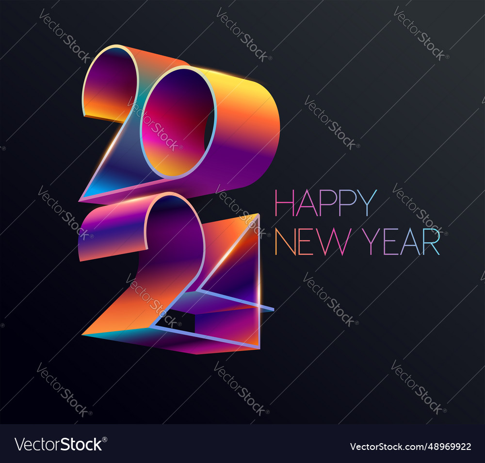 New year 2024 colored 3d lettering design Vector Image