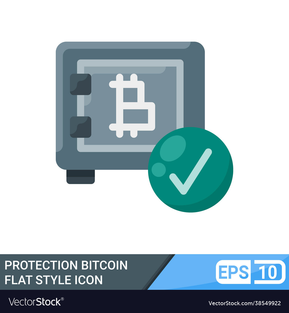Secure and protected bitcoin flat style icon vector image Secure and protected bitcoin flat style icon