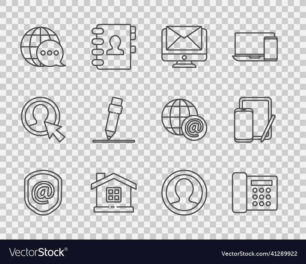 Set line shield with mail and e-mail telephone vector image Set line shield with mail and e-mail telephone