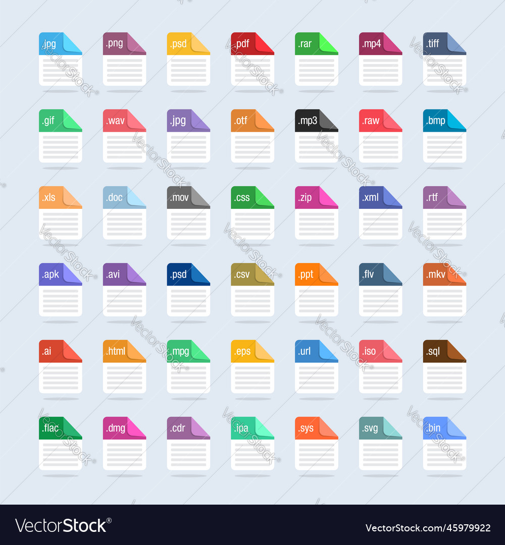 Set of document file formats and labels icons vector image Set of document file formats and labels icons