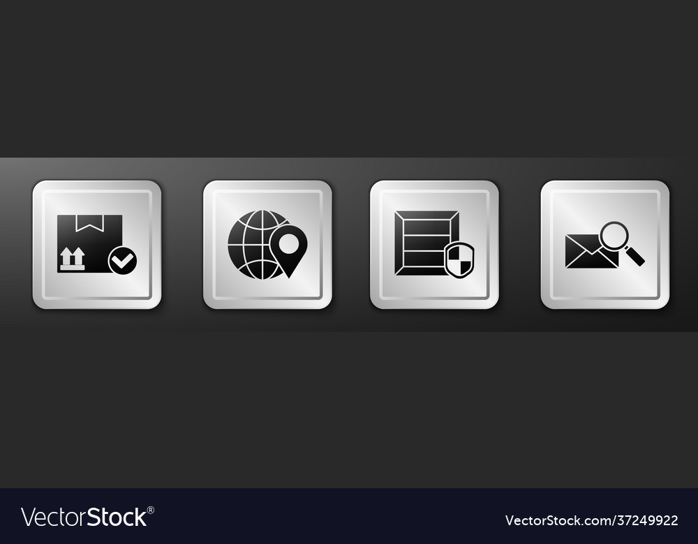 Set package box with check mark location vector image Set package box with check mark location