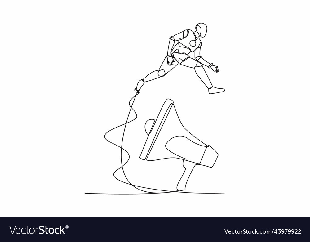 Single continuous line drawing robot jumping over Vector Image Single continuous line drawing robot jumping over