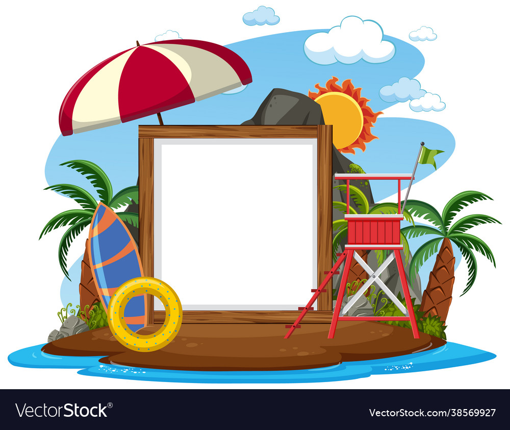 Empty banner template with beach scene on white Vector Image