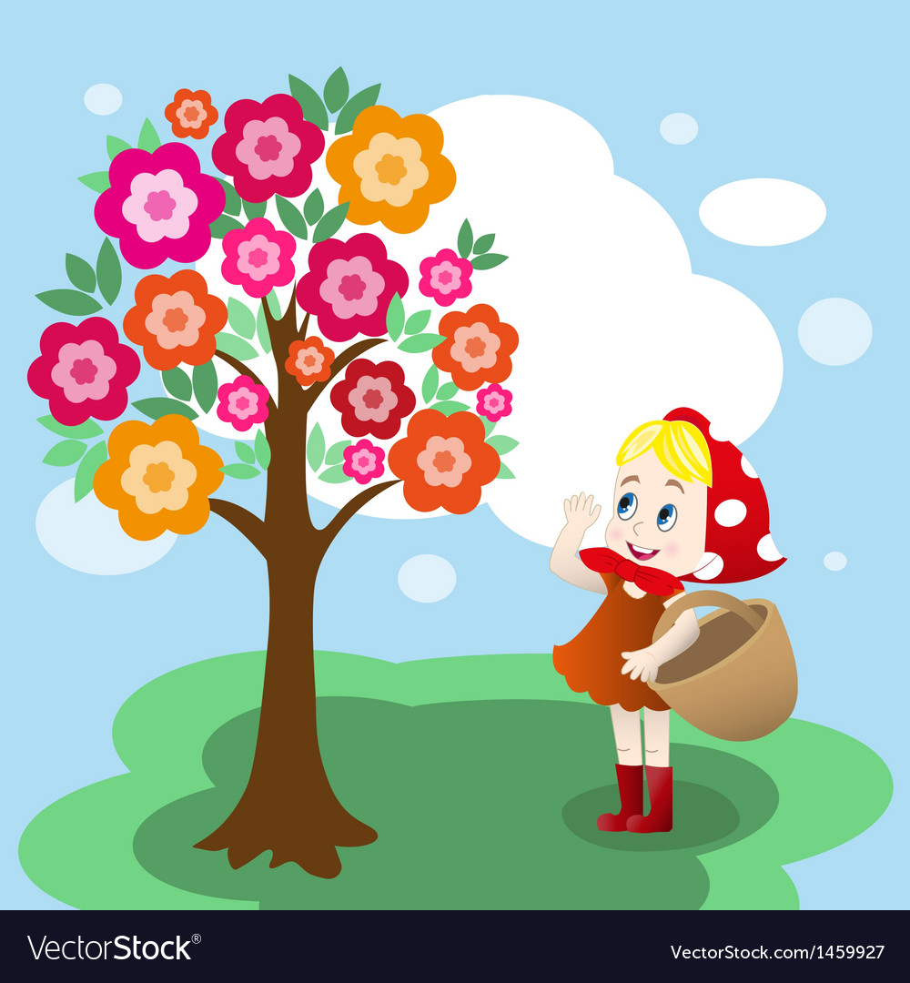 Girl under tree Royalty Free Vector Image VectorStock