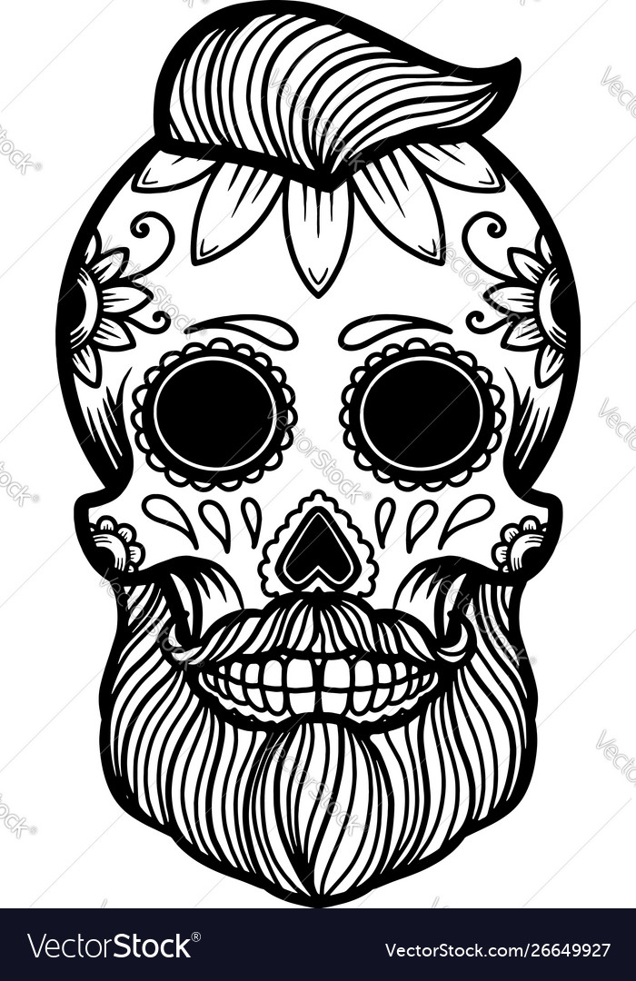 Hand drawn mexican bearded sugar skull isolated Vector Image