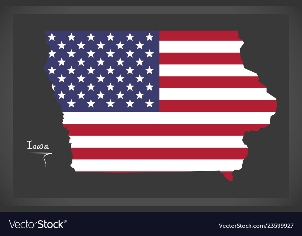 Iowa State Map with US Flag