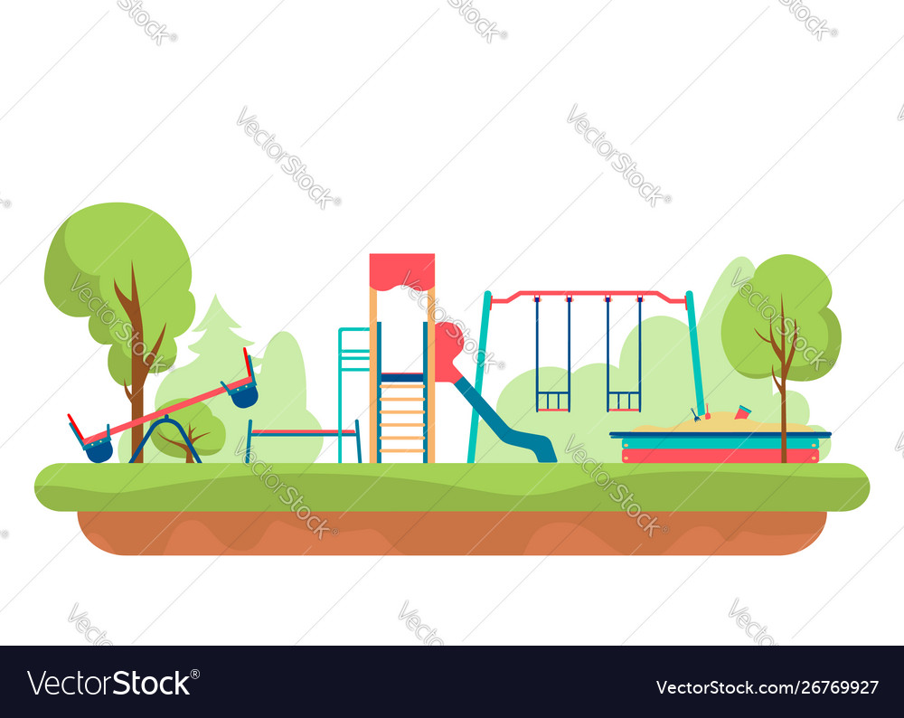 Kids playground with playing equipment in park vector image Kids playground with playing equipment in park