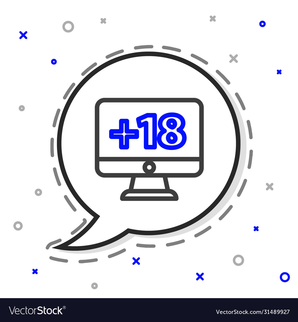 Line computer monitor with 18 plus content icon