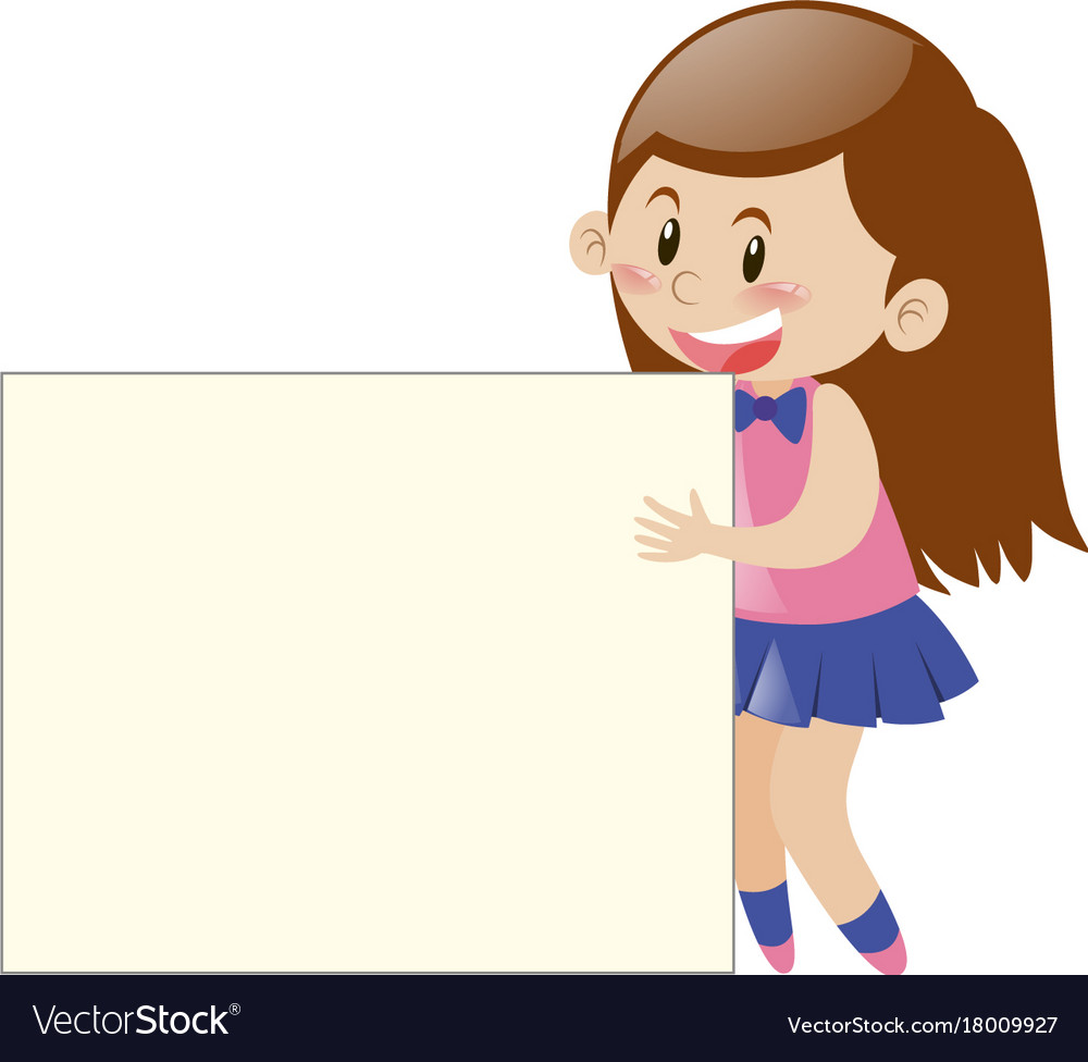 Little girl behind the blank sign Royalty Free Vector Image