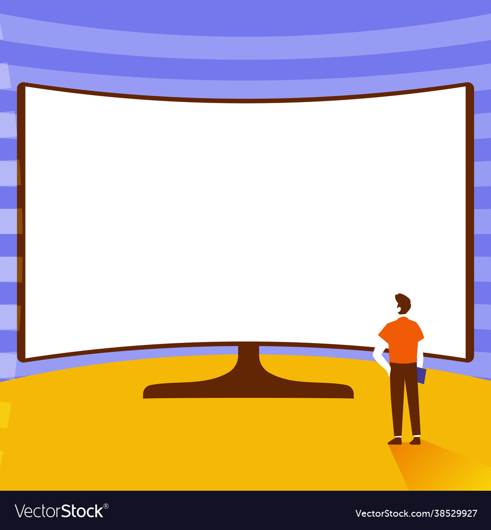 Man standing infront huge display vector image Man standing infront huge display