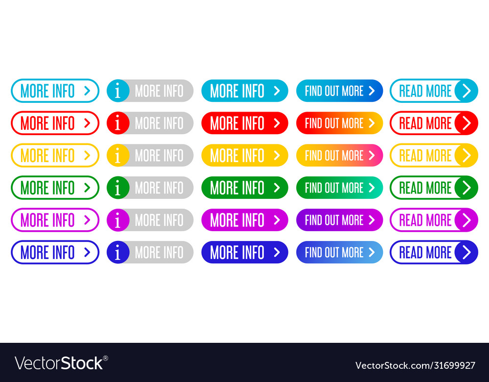 More info buttons collection isolated read vector image More info buttons collection isolated read