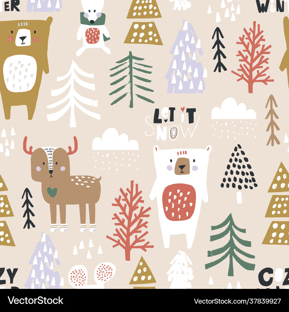 Seamless winter pattern with bear deer mouse Vector Image