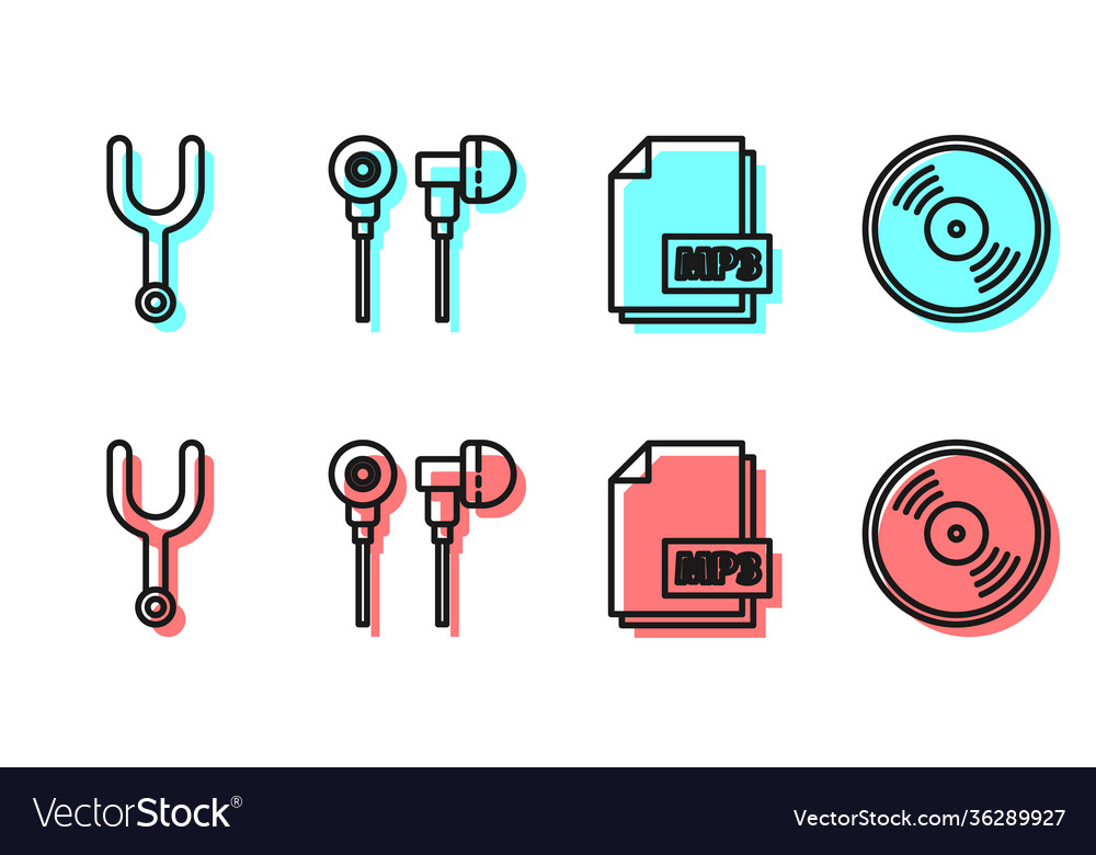 Set line mp3 file document musical tuning fork vector image Set line mp3 file document musical tuning fork