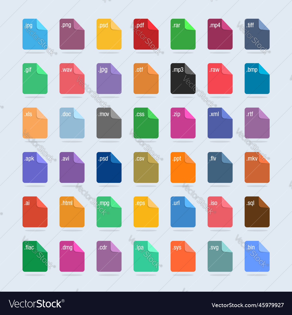 Set of document file formats and labels icons vector image Set of document file formats and labels icons