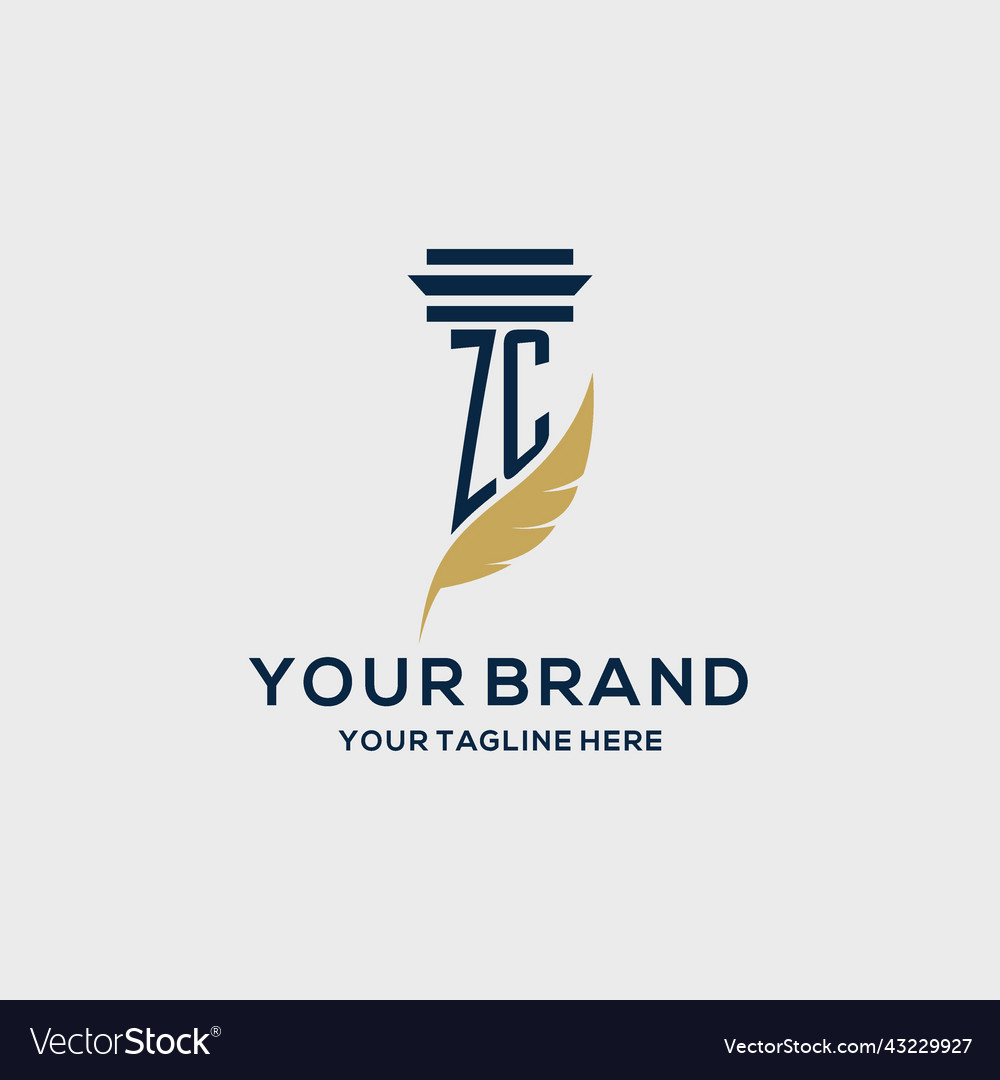 Zc monogram initial logo with pillar and feather
