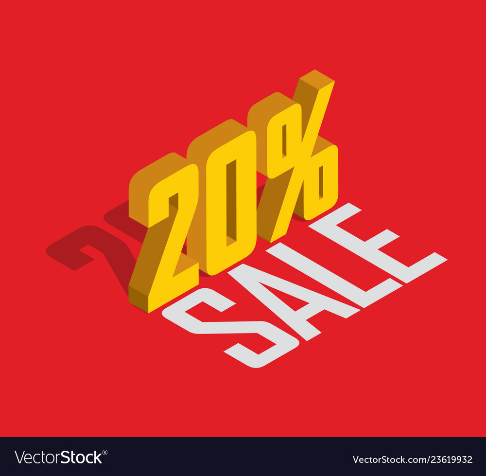 20 percent off sale golden-yellow object 3d