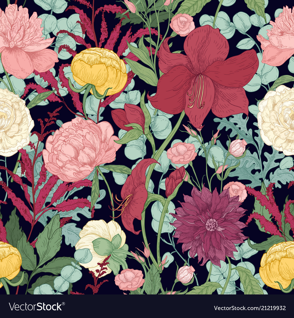 Botanical seamless pattern with gorgeous garden Vector Image