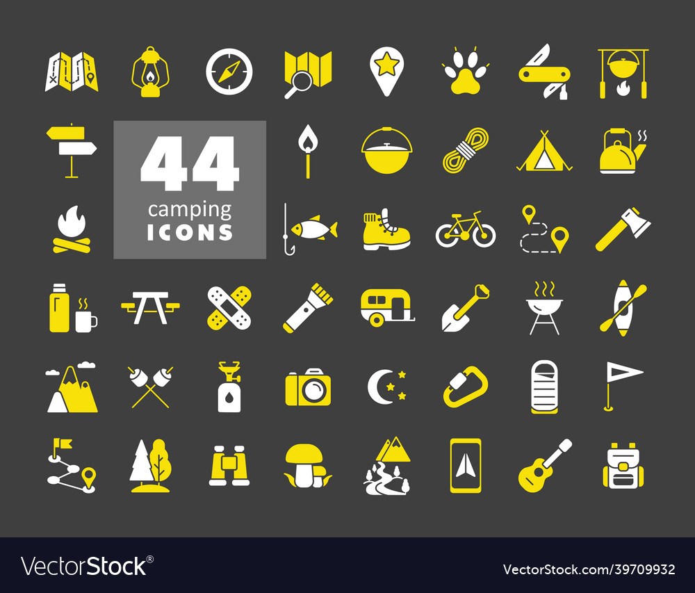 Camping hiking and outdoor activities icons set