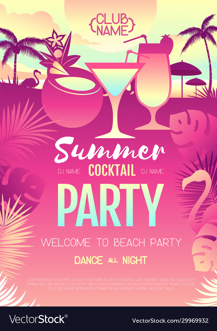 Colorful summer cocktail disco party poster Vector Image