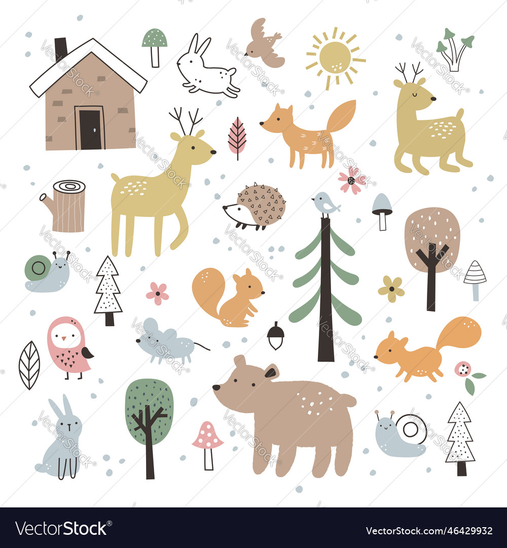 Cute set with forest funny animals Royalty Free Vector Image