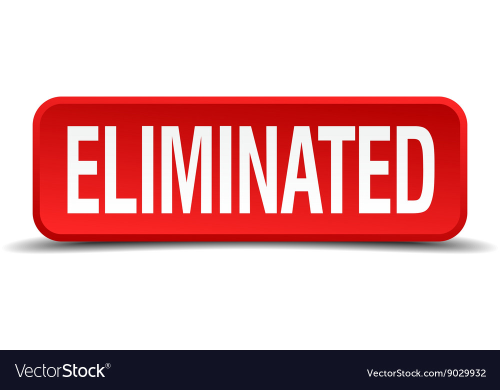 Eliminated red 3d square button isolated on white