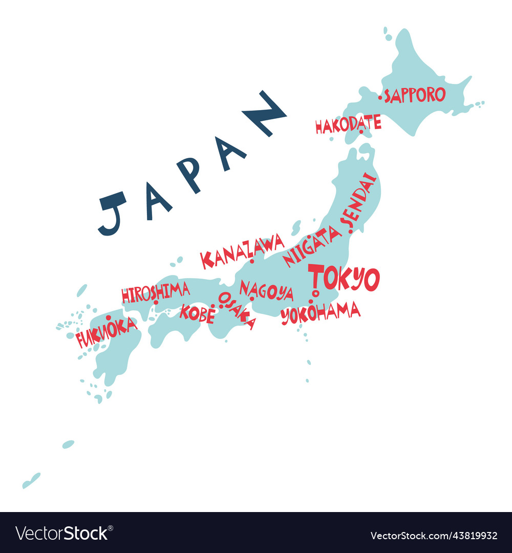 Hand Drawn Stylized Map Of Japan Cities East Map Vector Image   Hand Drawn Stylized Map Of Japan Cities East Map Vector 43819932 