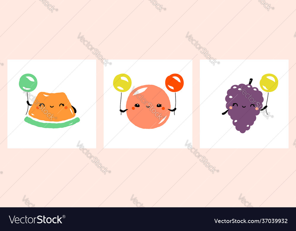 Kawaii characters melon grapefruit and grape